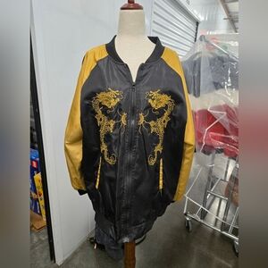 Buzouguang Black & Gold Embroidered Dragon Bomber Jacket – Size 2 (Medium)